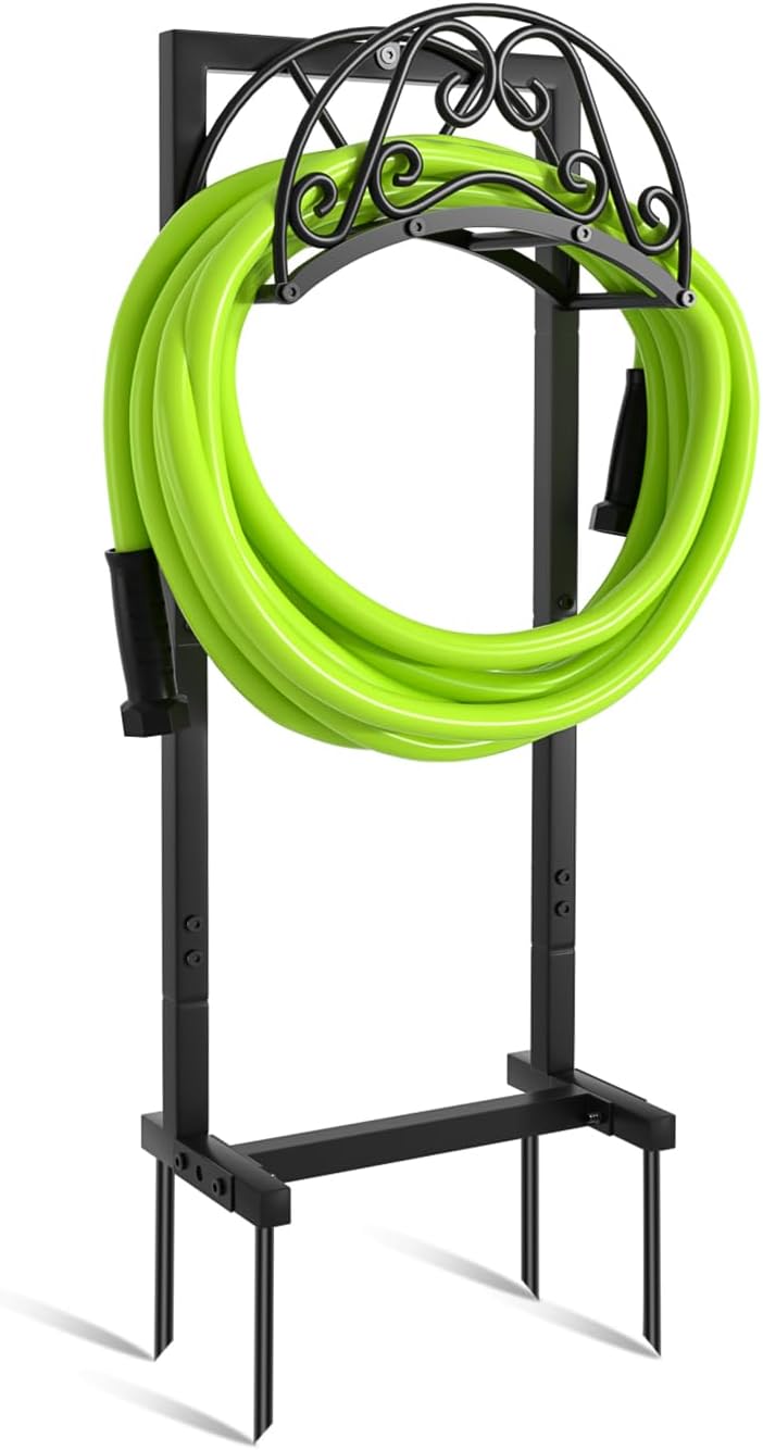 GREENER Garden Hose Holder Detachable Water Hose Holder Freestanding Heavy Duty Metal Hose Hanger Holds 150-feet Hose,Outdoor Hose Holder Storage For Outside Yard Lawn,Black - Image 1